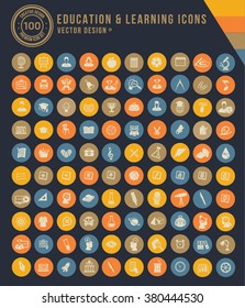 100 Big Education and learning icon set,clean vector