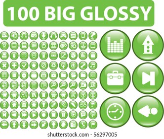 100 big glossy miscellaneous buttons. vector