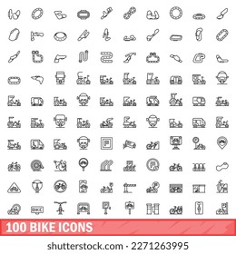 100 bike icons set. Outline illustration of 100 bike icons vector set isolated on white background