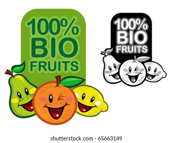 100% Bio Fruits Seal / Mark / Icon in color and B&W