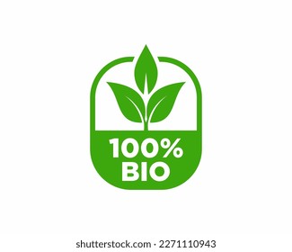 100% bio label vector green, 100 percent bio stamp