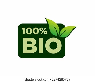 100% bio label vector green, 100 percent bio stamp	