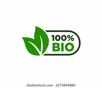 100% bio label vector green, 100 percent bio stamp