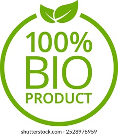 100% BIO Product. Badge, label, seal, sticker. Vector.