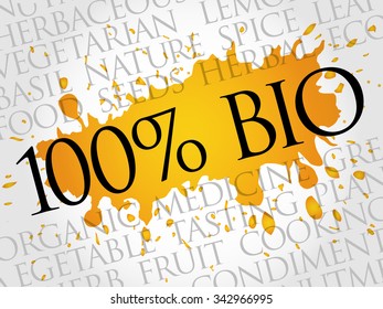 100% BIO word cloud concept