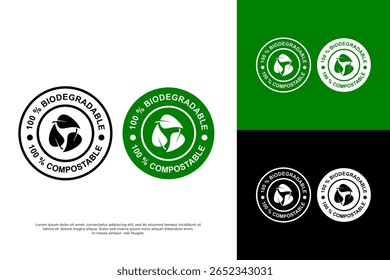100% Biodegradable and compostable logo for eco-friendly products and materials.