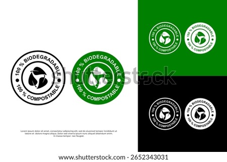 100% Biodegradable and compostable logo for eco-friendly products and materials.