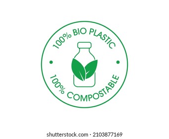 100% Biodegradable and compostable plastic icon set vector