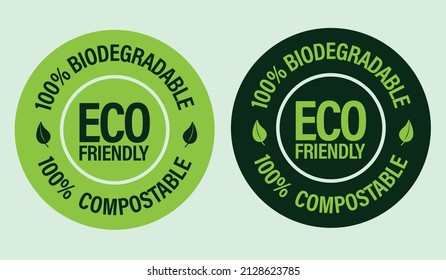 100% biodegradable, 100% compostable vector icon, eco friendly abstract, green and black in color svg