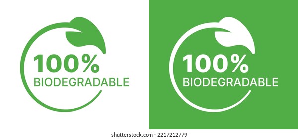 100% Biodegradable icon set. Compostable, recyclable, eco-friendly, sustainability concept. Vector illustration.