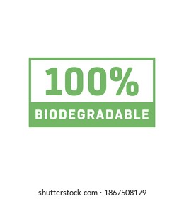 100 % biologisch abbaubarer Text, biologisch abbaubarer Aufkleber, umweltfreundlicher Zeichenbanner, Vektorgrafik-Hintergrund