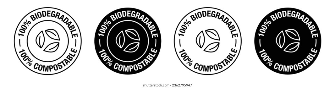 100% Biodegradable vector symbol in black color