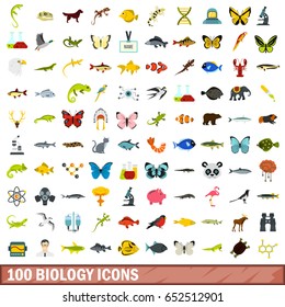 100 biology icons set in flat style for any design vector illustration