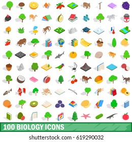 100 biology icons set in isometric 3d style for any design vector illustration