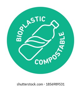 100% bioplastic, biodegradable, compostable vector line icon