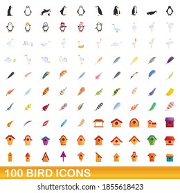 100 bird icons set. Cartoon illustration of 100 bird icons vector set isolated on white background