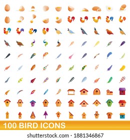 100 bird icons set. Cartoon illustration of 100 bird icons vector set isolated on white background