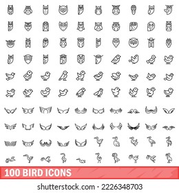 100 bird icons set. Outline illustration of 100 bird icons vector set isolated on white background