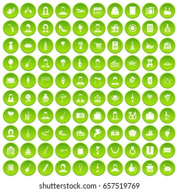 100 birthday icons set green circle isolated on white background vector illustration
