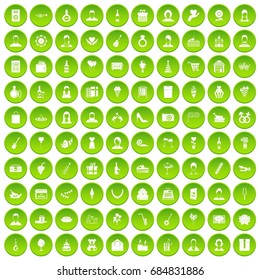 100 birthday icons set green