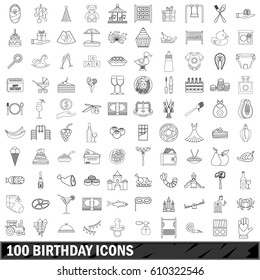 100 birthday set in outline style for any design vector illustration