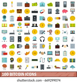 100 bitcoin icons set in flat style for any design vector illustration