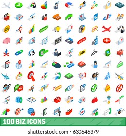100 biz icons set in isometric 3d style for any design vector illustration