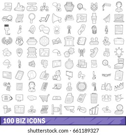 100 biz set in outline style for any design vector illustration