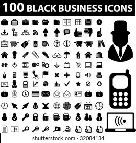 100 black business icons. vector