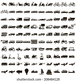 100 black icons vector transport on white background