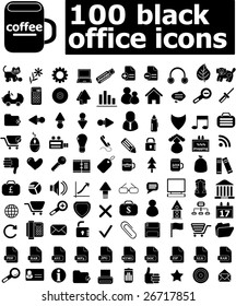 100 black office icons - vector set (easy edit)