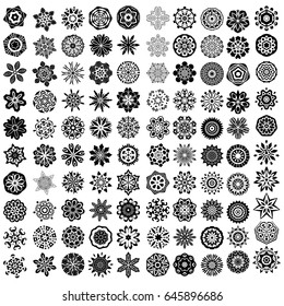 100 black vector ornaments over white background