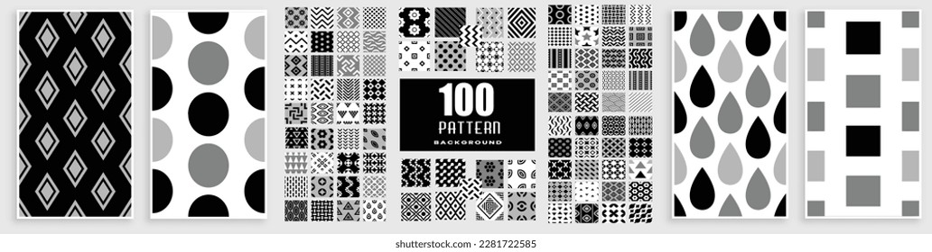 100 Black and white creative patterns. Vector background collection with black, white pattern for cover, invitation template, wedding card, contemporary menu design, note book