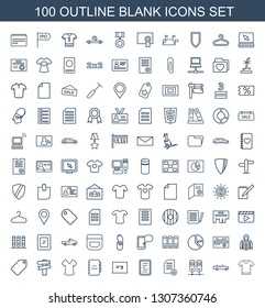 100 blank icons. Trendy blank icons white background. Included outline icons such as t shirt, car, binder, diploma, document, blackboard x y, notebook. blank icon for web and mobile.