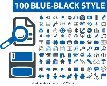 100 blue black style signs. vector
