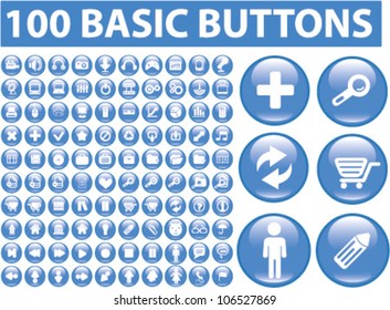 100 blue glossy web buttons set, vector