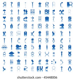 100 blue icons over a white background