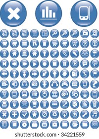 100 blue premium buttons for web and advertising. vector