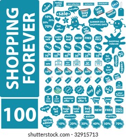 100 carteles de compra azules. vector