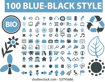 100 blue-black style signs. vector
