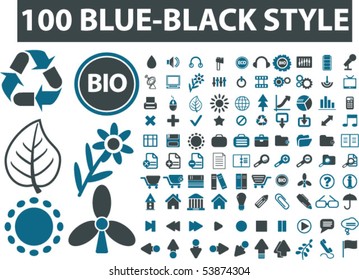 100 carteles de estilo azul-negro. vector