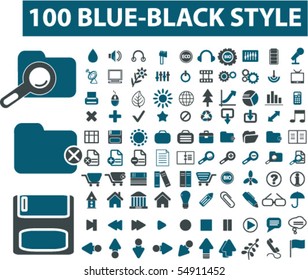 100 blue-black style signs. vector