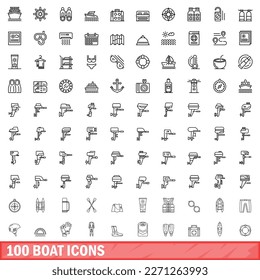 100 boat icons set. Outline illustration of 100 boat icons vector set isolated on white background
