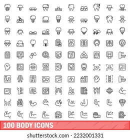 100 body icons set. Outline illustration of 100 body icons vector set isolated on white background