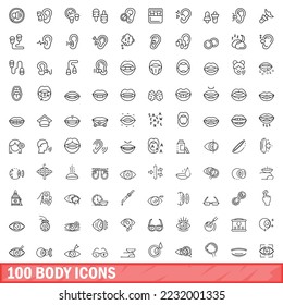 100 body icons set. Outline illustration of 100 body icons vector set isolated on white background
