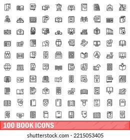 100 book icons set. Outline illustration of 100 book icons vector set isolated on white background