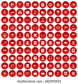 100 book icons set in red circle isolated on white vector illustration