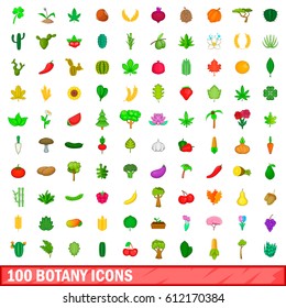 100 botany icons set in cartoon style for any design vector illustration