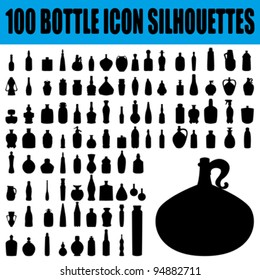 100 Bottle silhouettes over white background.