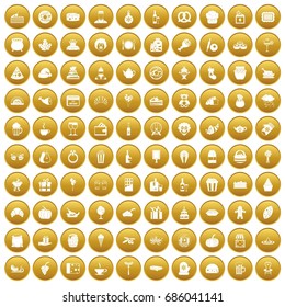 100 bounty icons set in gold circle isolated on white vectr illustration